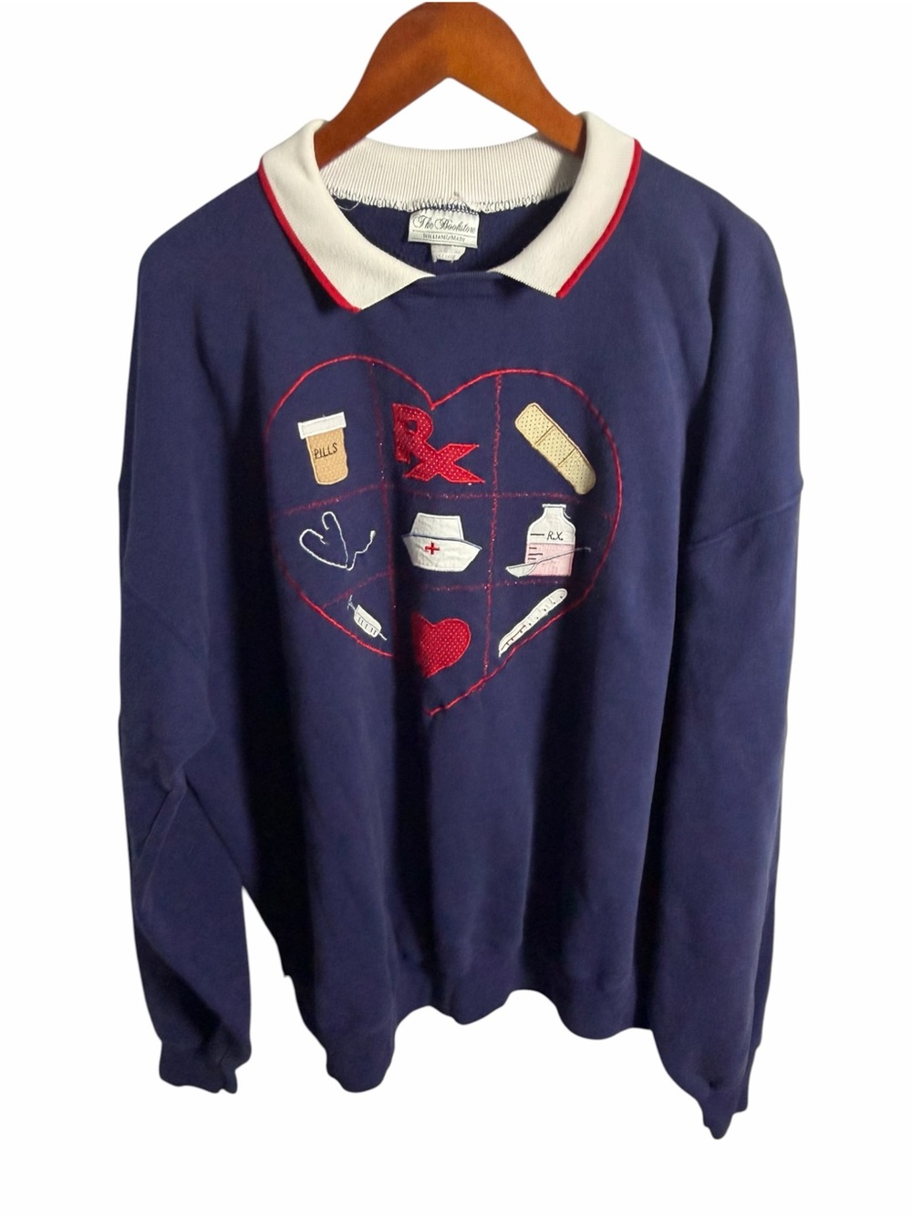 Vtg Granny Nurse Medical Sweatshirt Embroidered XXXL